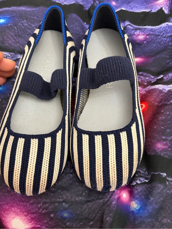 Rothy's Other - Rothy’s Girls Navy & White Striped Mary Jane Knit Shoes size 11